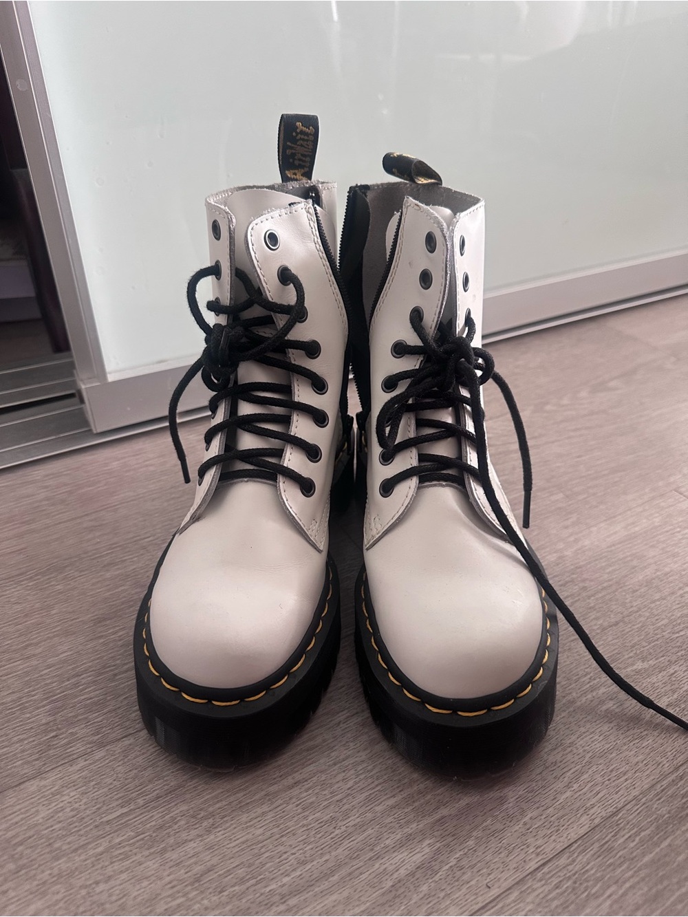 Authentic used Dr Martin White Lace-Up Platform Combat Boots - Women's size 6